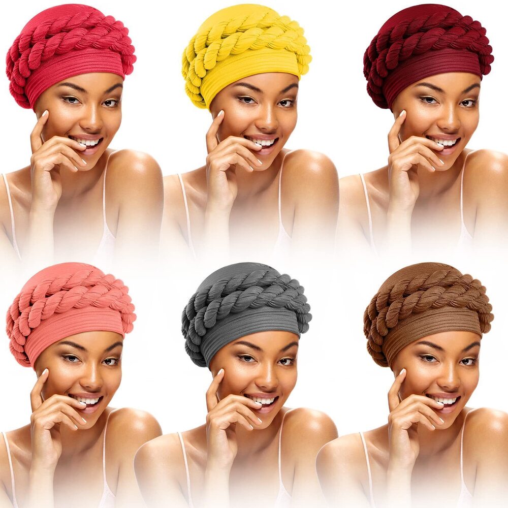 2338 6 Pcs African Head Wraps for Black Braid African Turban Cap Twisted